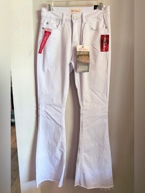 NWT Red Bottom White Denim Flare Leg High Rise Jeans Women's Size 7/8
